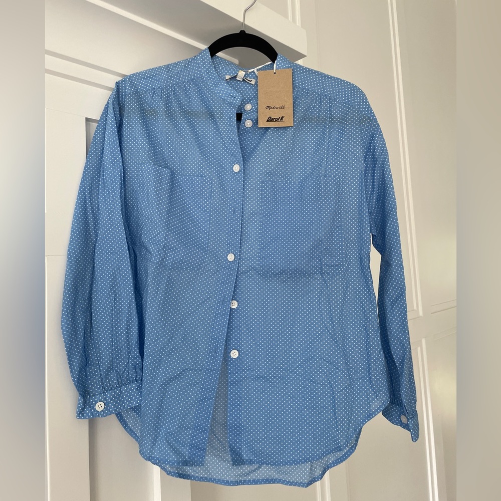 Madewell x Daryl K Button Down Cotton Shirt (Size Small) Blue White Polka Dots